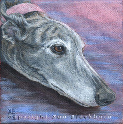 "Hannah" by Xan Blackburn. Acrylic on canvas.  Pet portrait, hound, dog, dog portrait