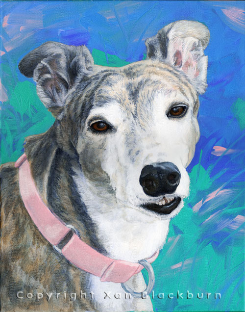 "Star" by Xan Blackburn. Acrylic on canvas.  Pet portrait, hound, dog, dog portrait