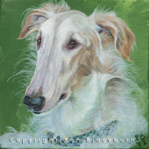 "Wookie" by Xan Blackburn. Acrylic on canvas.  Pet portrait, hound, dog, dog portrait